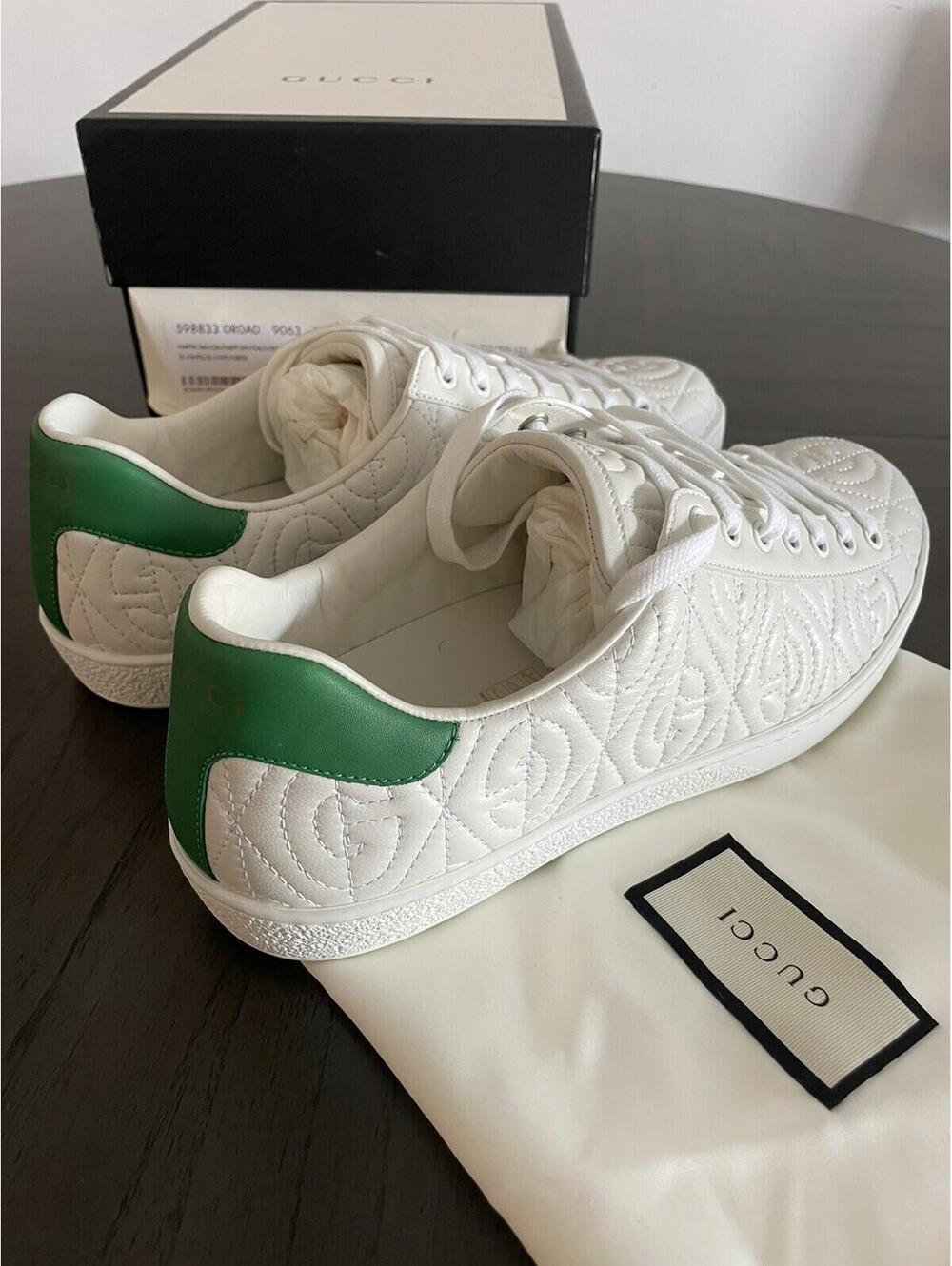 Gucci White Green Quilted Leather Lace Up Low Top Sneakers Mens Sz G8 US Sz 8.5 - Picture 6 of 9